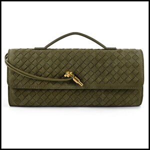 Woven Faux Leather Clutch Satchel Evening Bag Adjustable Strap Elegant Chic